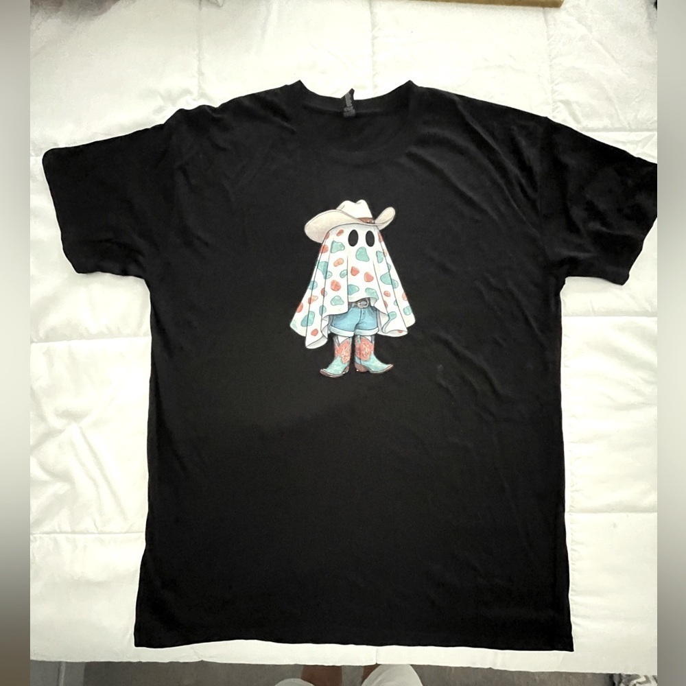 Black Tee Shirt with Cowgirl Ghost Design. Size XL. NWOT